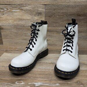 Dr. Martens White Patent Leather Combat Boots Women's Size 8